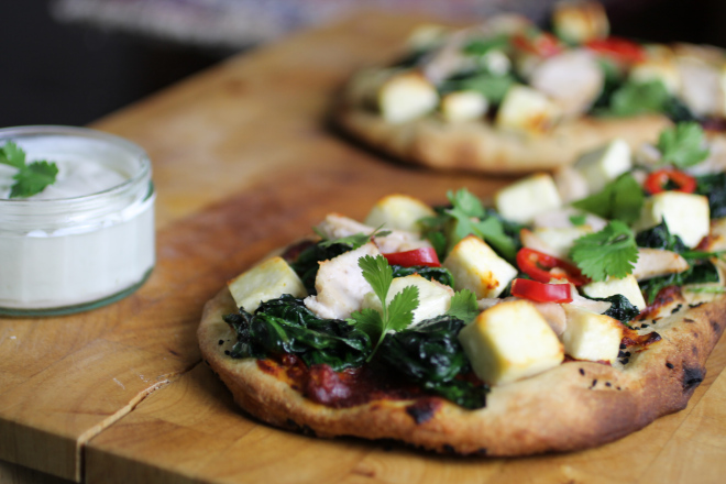 Chicken, Spinach and Paneer Naan Pizzas (3)